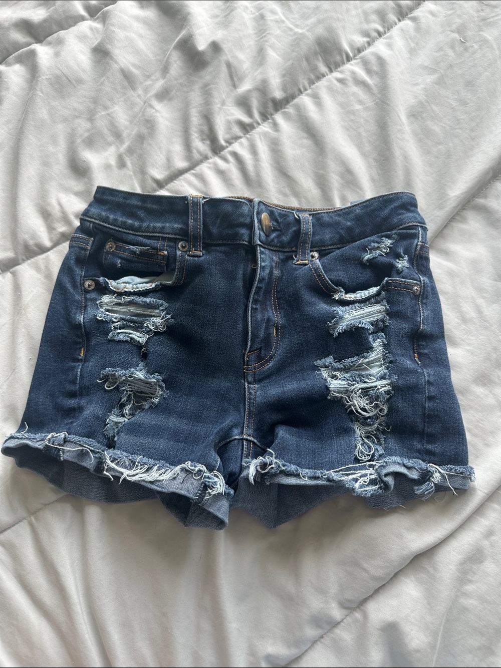 American Eagle Outfitters Dark Blue Distressed Denim Shorts